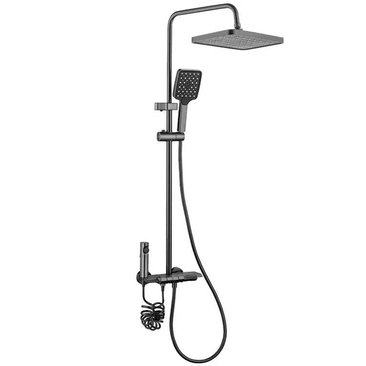 Swarte overhead douche en handheld spuitpistoal mei trije sproeiers set