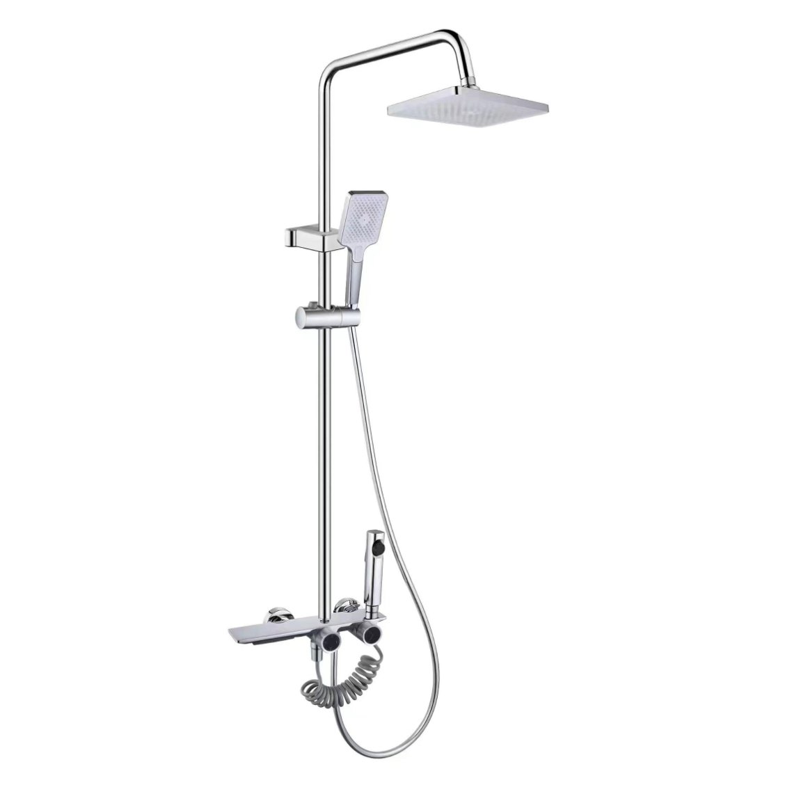 Bright Chrome Square Rain Shower Set mei dûbele knoppen