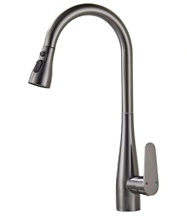 Gunmetal Grey High-Arc Gooseneck Hot En Cold Kitchen Pull-Out kraan