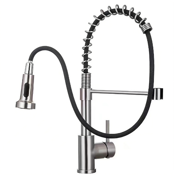 High-Bend Spring Tube Pull-Out Hot En Kâld Kitchen Sink Kraan