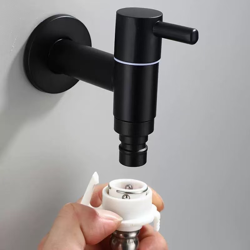 Pure Black Straight Handle Quick-Open Water Stop Valve